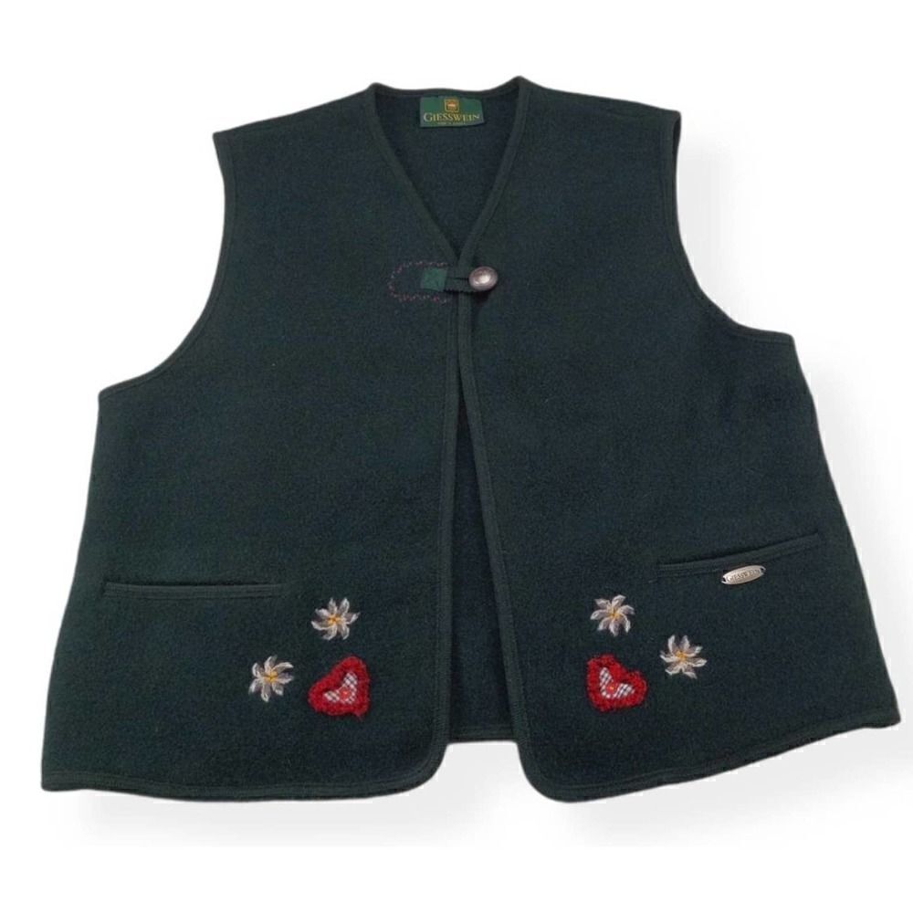 ‎Giesswein Wool One Button Green Vest 38 Vtg 80s